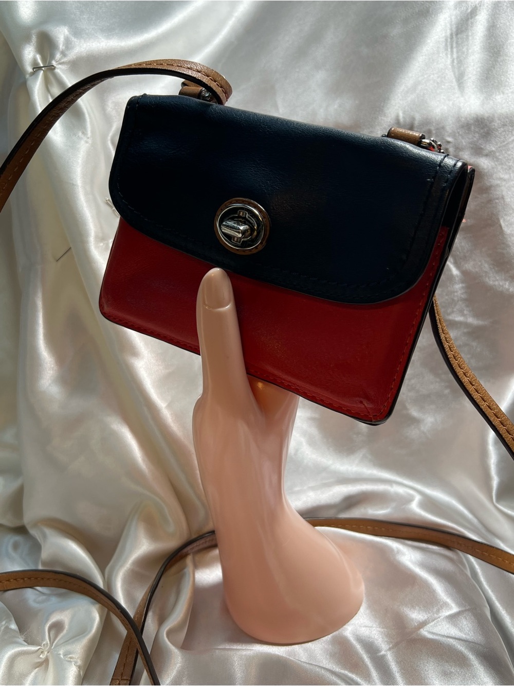 Leather Colorblock Crossbody Bag in Black and Red